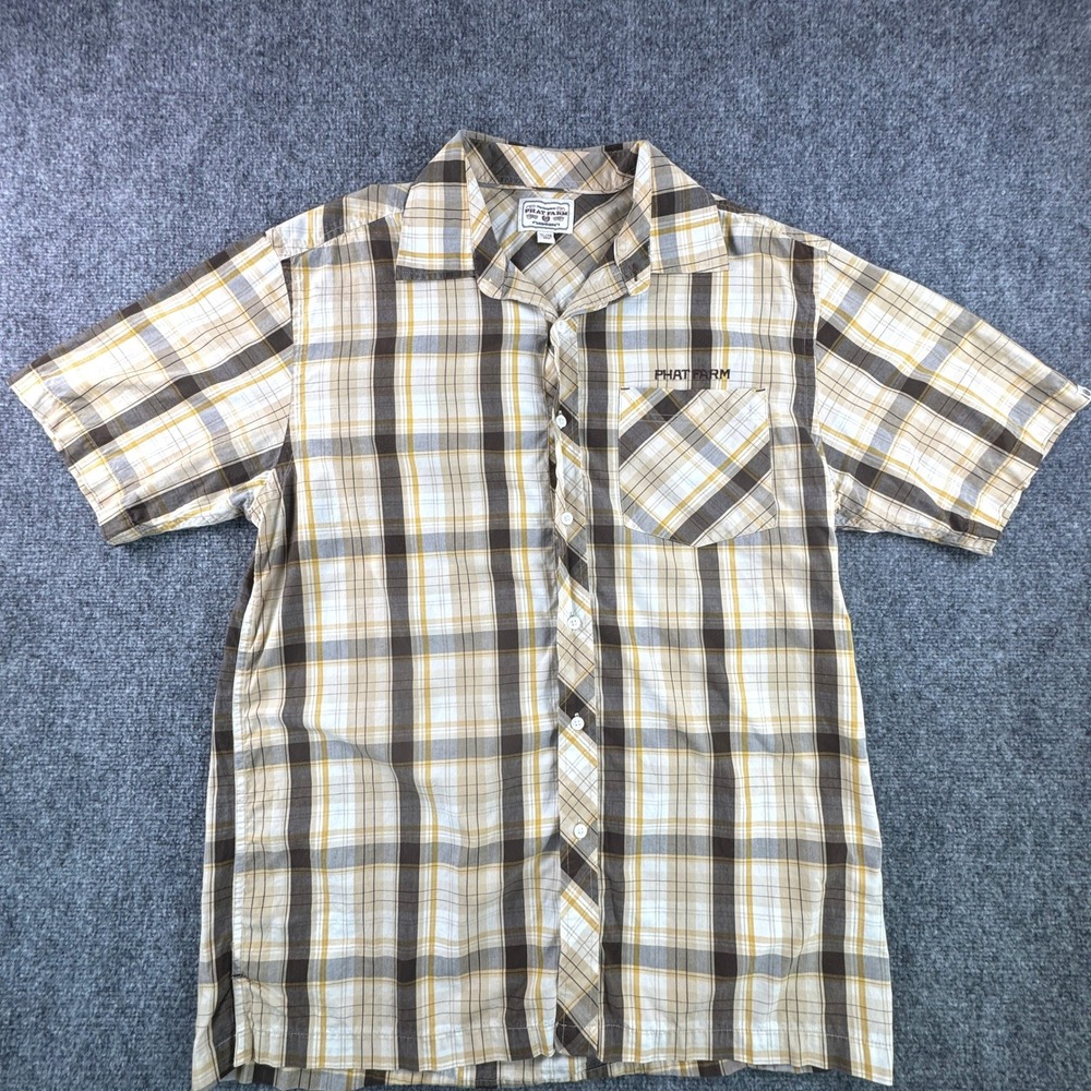 Phat Farm Vintage Y2K Plaid Streetwear Button-Up Shirt XL Brown Yellow